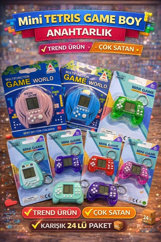MİNİ TETRİS GAME BOY KONSOL ANAHTARLIK / 24LÜ KARIŞIK
